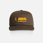 java snowboards hat inspired by the san diego padres colors, brown and gold