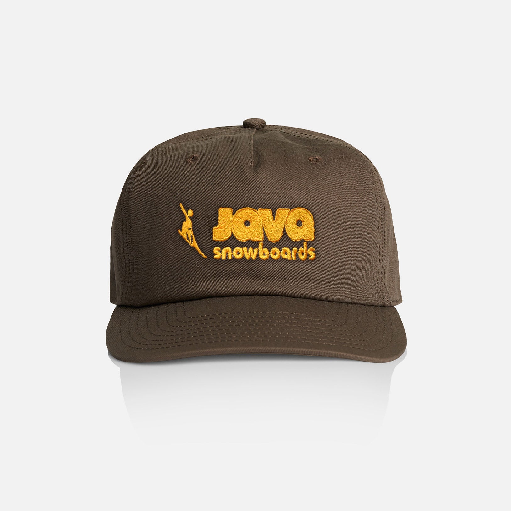 java snowboards hat inspired by the san diego padres colors, brown and gold